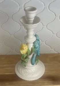 RARE Vintage 1960's Italian Majolica Blue and Yellow Parrot Candle Holder - Picture 1 of 20