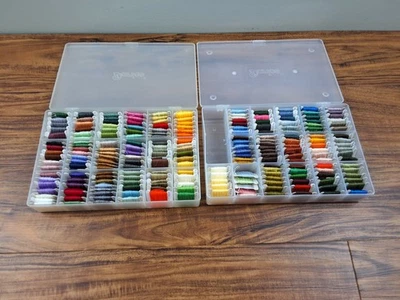 Large Lot DMC Carded Embroidery Floss 2 Plastic Boxes @210 Cards Colors Numbered - Image 1 of 4