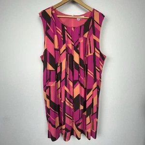 Calvin Klein Sleeveless Tent Dress Size 3X Orange Pink Black Workwear Flowy - Picture 1 of 9