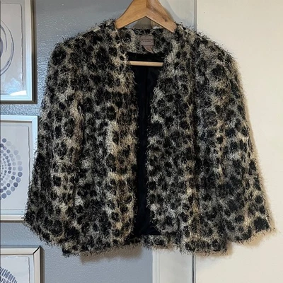 Chico's Easywear Jacket Women's 1 Size M Cheetah Eyelash Textured Open Cropped - Image 1 of 4