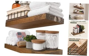Wood Floating Shelves 16 inch - Bathroom Shelves for Room Wall Mount - Wide - Picture 1 of 7