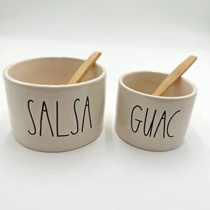 Neu Rae Dunn Guac und Salsa Schüssel Set mit 2 Holzlöffeln - Bild 1 von 5