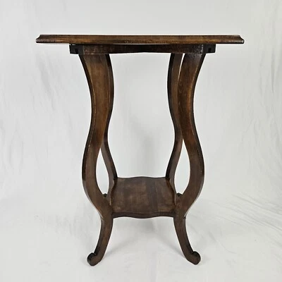 Antique Art Nouveau Side Table Accent Plant Stand 2 Tier Victorian Oak Wood Vtg - Image 1 of 4