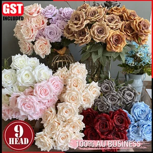 9 Head Diamond Artificial Rose Flowers Silk Bunch Wedding Home Bouquet Flower AU - Picture 1 of 42