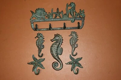 (6) Sealife Seahorse Estrella de Mar Toalla de Baño Ganchos de Pared Placa, Juego Mar Azul Foto 1 de 4