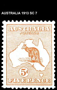 AUSTRALIA 1913 SC 7 KANGAROO & MAP 5p ORANGE BROWN MVLH OG WM 8 - Picture 1 of 2