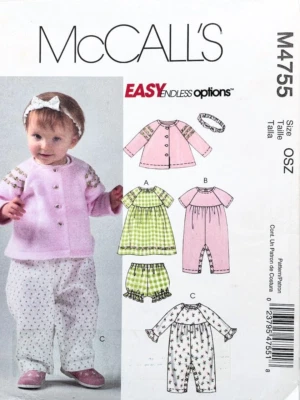 McCall's Pattern M4755 Baby Jumpsuit Dress Pants Jacket & Panties Sizes S M L XL - Image 1 of 3