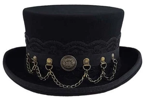 Cappello uomo Steampunk stile vittoriano diverso tocco nero con fascia in pelle - Foto 1 di 4