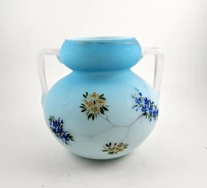 Azucarero victoriano satinado azul con estuche de vidrio pintado a mano floral aplicado con mango - Imagen 1 de 6