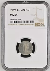 Ireland 1949 3 Pence NGC MS 64 - Picture 1 of 2