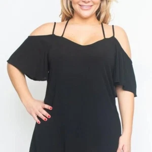 Black Plus Size Off Shoulder Spaghetti Strap Criss Cross Style Dress lightweight - Picture 1 of 3