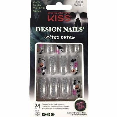 NEW Kiss Nails Limited Edition Glue Manicure Long Coffin Gel Silver Glitter - Image 1 of 4