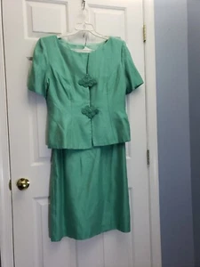 Vintage Watters and Watters Green Formal Skirt Top Set Peplum Short Sleeve USA - Picture 1 of 12