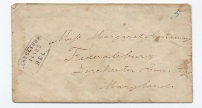 c1850 Georgetown DE stampless cover boxed straightline handstamp [S.3835] - Image 1 of 3