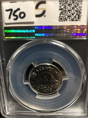 1938  PCGS Graded Canadian,  Nickel 5 Cent, **MS-64**  - Image 1 of 4