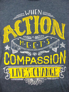 Next Level T-Shirt When Action Meets Compassion Lives Change L Large Gray Blue