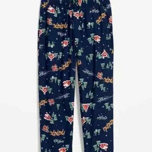 Pantalones de pijama de franela con estampado de logotipo "Believe" Holiday Santa Reindeer XL azul marino antiguo con etiquetas - Imagen 1 de 3