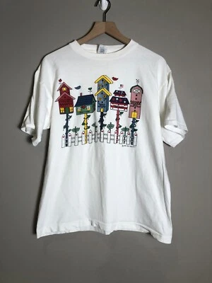 Camiseta De Colección 1995 Mujer Grande Blanca Vicki Melhart Birdhouse Town Puntada Única Foto 1 de 4