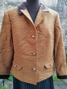 Vtg Original 60s Classic Brown Bronze Brocade Wool and Velvet Jacket 12/14 - Picture 1 of 9