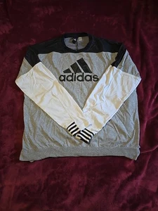 Adidas Men’s Gray Long-Sleeve Crewneck Sweatshirt Striped Cuff Athletic Pullover - Picture 1 of 6