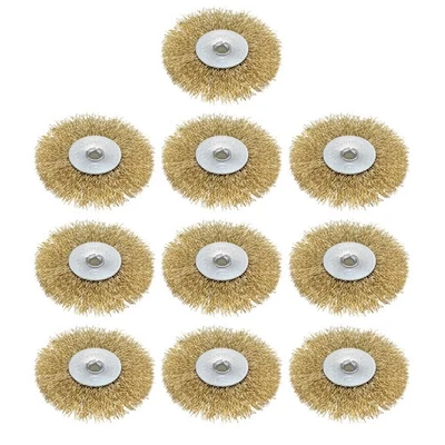 2-1/2-Inch Wire Wheel Brush Bench Brass Plated Crimped Steel 1/4inch Arbor 10pcs Foto 1 de 3