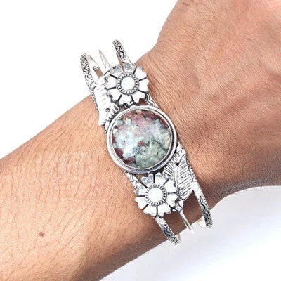 Eudialyte Jasper Gemstone Antique Jewelry Cuff Bracelets7''Adjustable - Image 1 of 4