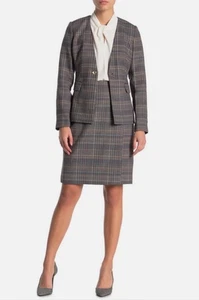 Conjunto de 2 piezas de traje blazer y falda de tweed a cuadros de lana 22W de Calvin Klein para mujer $350 - Imagen 1 de 23