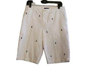 Boys Ralph Lauren Classic Polo Chino Shorts White With Navy Ponys Sz 20 - Picture 1 of 4