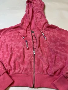 Barbie x Forever 21 Damen Frottee Struktur Blumen Cropped Rosa Kapuze Small - Bild 1 von 6