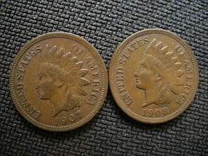 1907 & 1908 Indian Head Cents - HIGH GRADE - Picture 1 of 2