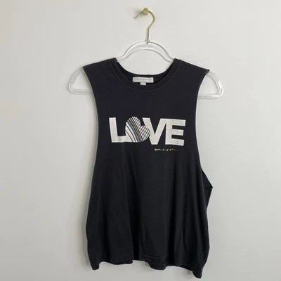 Tanque Spiritual Gangster preto cinza tamanho P 100% algodão AMOR gráfico de coração arco-íris - Imagem 1 de 4