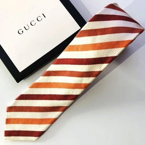 Excellent Used Gucci Tie No Box Orange Striped Pattern 2.2" Wide - Picture 1 of 10