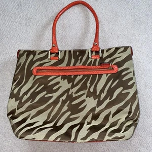 Ladies ANNE KLEIN Tote Bag, Red with Brown Animal Print, Large Size, USED ONCE - Picture 1 of 10