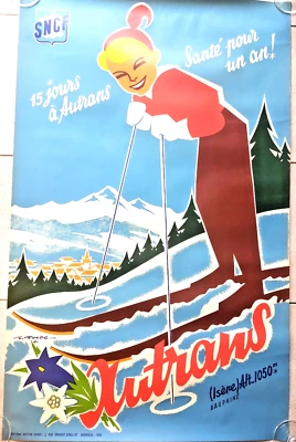 Grande affiche publicitaire SNCF originale AUTRANS Isère Dauphiné - SPORT - 1956 - Photo 1/4