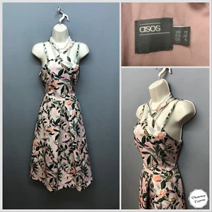 ASOS Peach Floral Strappy Jersey Dress UK 10 EUR 38 US 6 Stretchy - Picture 1 of 12
