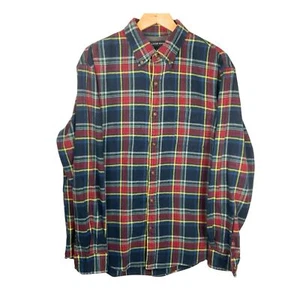 Lands End Mens L Flannel Shirt Blue Red Plaid Outdoors Casual Button Up Dad Camp - Picture 1 of 10