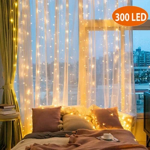 300 LED Fairy String Lights Curtain Window Christmas Wedding Party Decoration - Picture 1 of 12