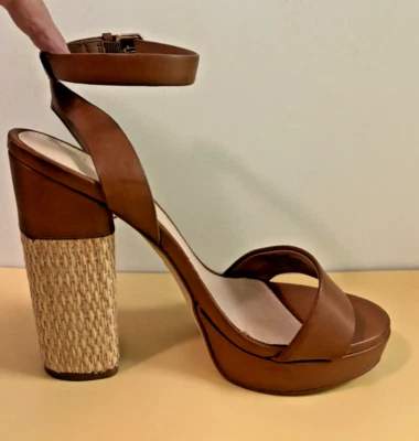 Sandalias ALDO Cabello Mujer Talla 9 M Marrón Caramelo Tacón Bloque Correa Tobillo Foto 1 de 4