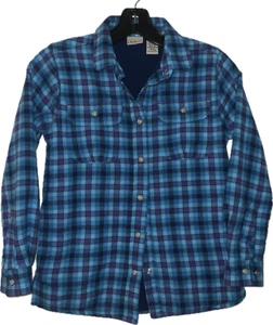 LL Bean Kids Girl’s Cotton Flannel Lined Snap Button Plaid Blue Size M (10-12) - Picture 1 of 6