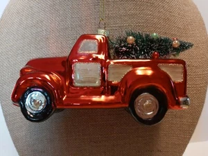 Red Truck Christmas Ornament 5 x 2 1/2" Gold String - Picture 1 of 7