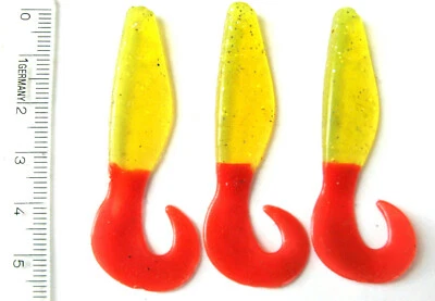 3 Stück kleine Gummifische Mann`s Action shad Länge ca. 5,5cm grünlich rot - Bild 1 von 2