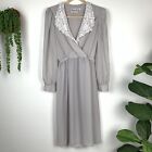 Act 1 Vintage S/M Gray Lace Collared Semi Sheer Midi Dress Cottagecore