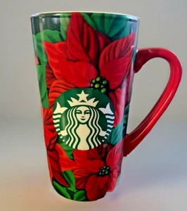 2020 Starbucks Keramik Christmas Poinsettia Holiday Kaffeebecher 16 Oz. Rot Grün - Bild 1 von 5
