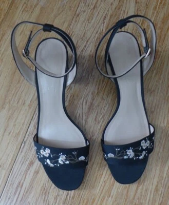 Nanette Lepore RUBÍ Negro Satinado Floral Bordado Correa al Tobillo Tacones Zapatos 8.5 B Foto 1 de 4