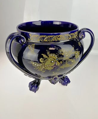  Grand Cache Pot Ancien Bleu de Sèvres , ISOLA BELLA D. B. XIXe Doré Emaillé  - Photo 1/4