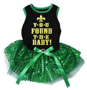 You Found The Baby Black Cotton Top Green Sequins Tutu Pet Dog Puppy Dress - Picture 1 of 1