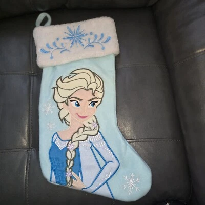 Medias de Navidad Frozen Elsa Disney Copo de Nieve Azul Bordadas 18" Usadas en Excelente Condición Foto 1 de 4