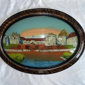 Antigua pintura reverso convexa marco de vidrio ovalado, Palacio de Versalles, Francia 1 - Imagen 1 de 15