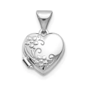 Real 14K White Gold Polished Heart-Shaped Floral Locket; Women & Men - Picture 1 of 7