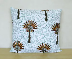 Cotton Cushion Cover Palm Tree Hand Block Printed Decorative Pillow Covers Throw - Picture 1 of 4